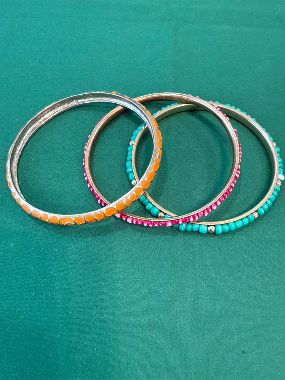 3 Colorful Beaded & Enamel Metal Bangle Bracelets 99D